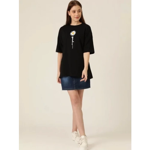 Baskılı Kadın T-shirt - Siyah