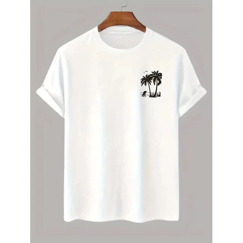 Baskılı Oversize Bisiklet Yaka T-shirt - Beyaz