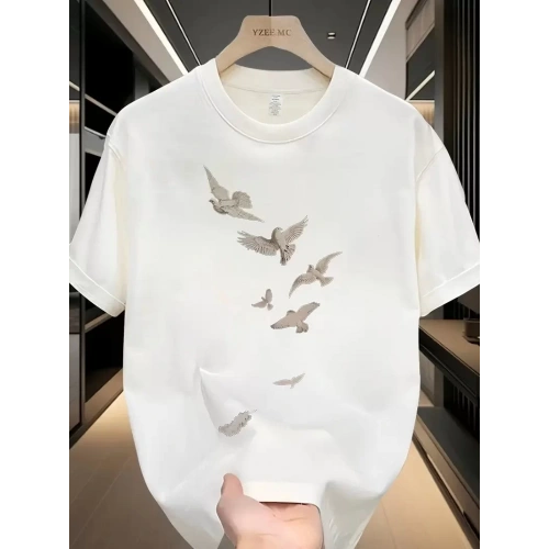 Baskılı Oversize Bisiklet Yaka T-shirt - Beyaz