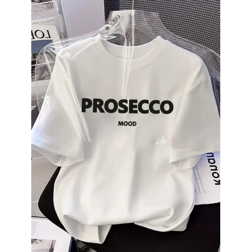 Baskılı Oversize Bisiklet Yaka T-shirt - Beyaz