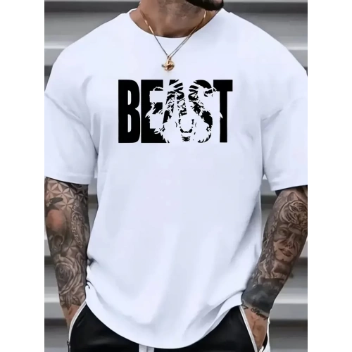 Baskılı Oversize Bisiklet Yaka T-shirt - Beyaz