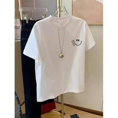 Baskılı Oversize Bisiklet Yaka T-shirt - Beyaz