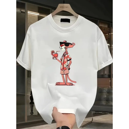 Baskılı Oversize Bisiklet Yaka T-shirt - Beyaz