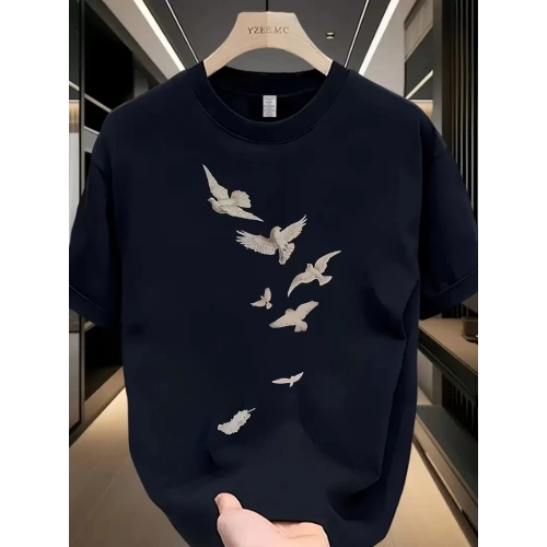 Baskılı Oversize Bisiklet Yaka T-shirt - Beyaz