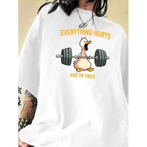 Baskılı Oversize Bisiklet Yaka T-shirt - Beyaz