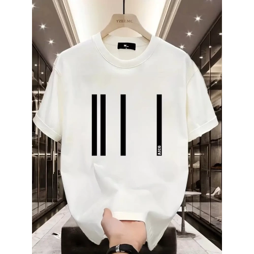 Baskılı Oversize Bisiklet Yaka T-shirt - Beyaz