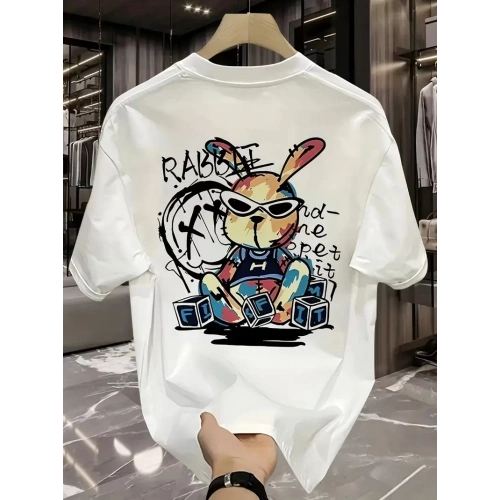 Baskılı Oversize Bisiklet Yaka T-shirt - Beyaz