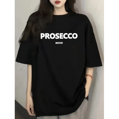 Baskılı Oversize Bisiklet Yaka T-shirt - Siyah