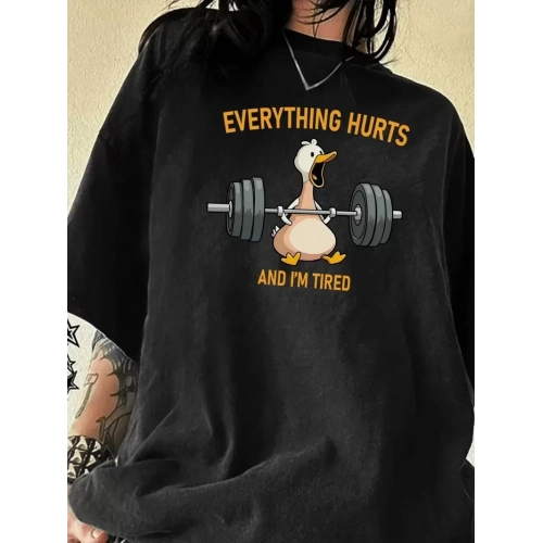 Baskılı Oversize Bisiklet Yaka T-shirt - Siyah