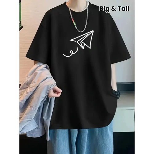 Baskılı Oversize Bisiklet Yaka T-shirt - Siyah