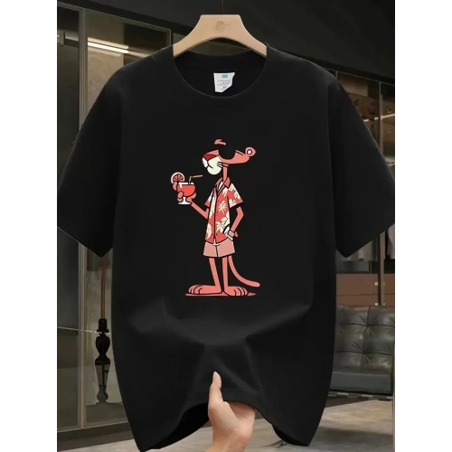 Baskılı Oversize Bisiklet Yaka T-shirt - Siyah