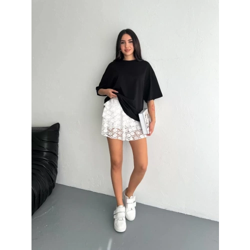 Dantel Şortlu Etek - Beyaz