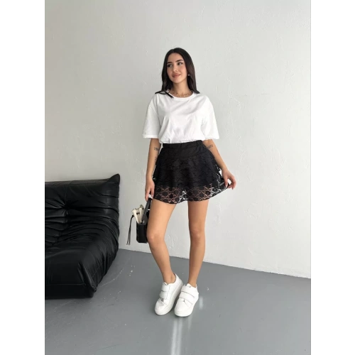 Dantel Şortlu Etek - Siyah