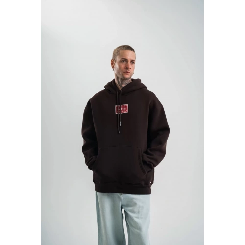 Double Oversize Kapşonlu Dijital Patchli SweatShirt - Kahve