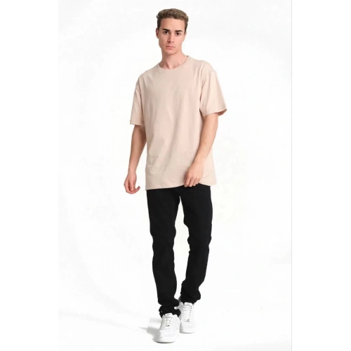 Erkek 24/1 Düz A Kalite Oversize T-shirt - Bej