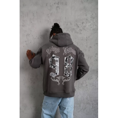 Erkek 98 Baskılı Kapşonlu Sweat - Gri