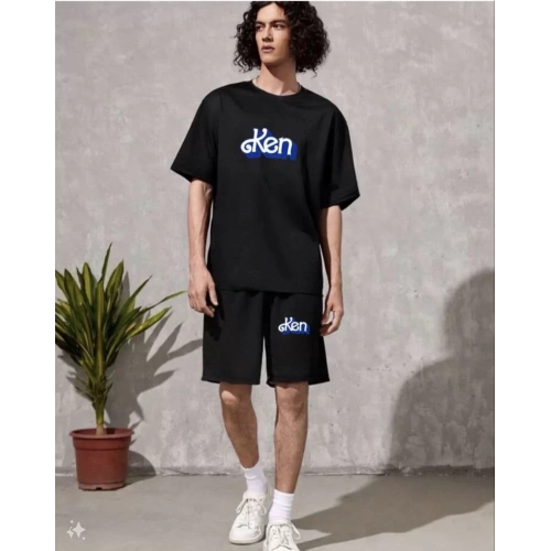 Erkek Baskılı İkili Şort Takım - Siyah