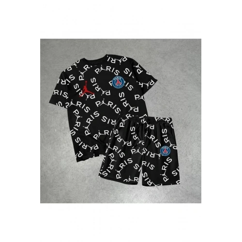 Erkek Baskılı İkili Şort Takım - Siyah