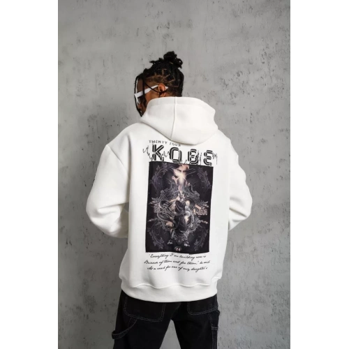 Erkek Baskılı Kapüşonlu Sweat - Beyaz