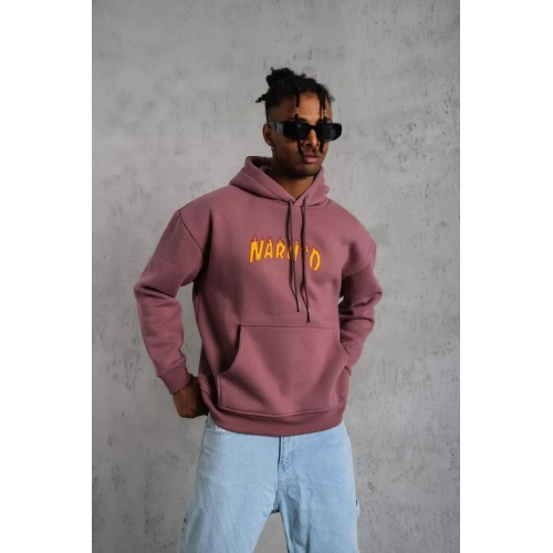 Erkek Baskılı Sweat Kapüşonlu - Gül Kurusu