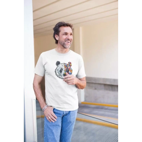 Erkek Bisiklet Yaka Baskılı Oversize T-Shirt - Beyaz