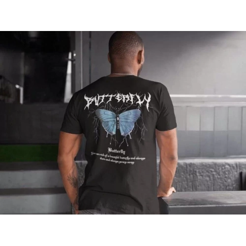 Erkek Bisiklet Yaka Baskılı Oversize T-Shirt - Siyah