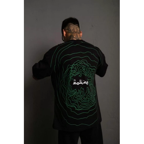 Erkek Bisiklet Yakalı Sırt Baskılı Oversize T-Shirt - Siyah