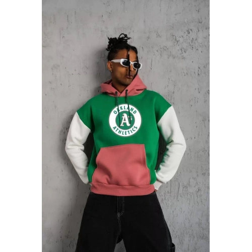 Erkek Çok Parçalı Kanguru Cepli Kapüşonlu Sweatshirt - Yeşil