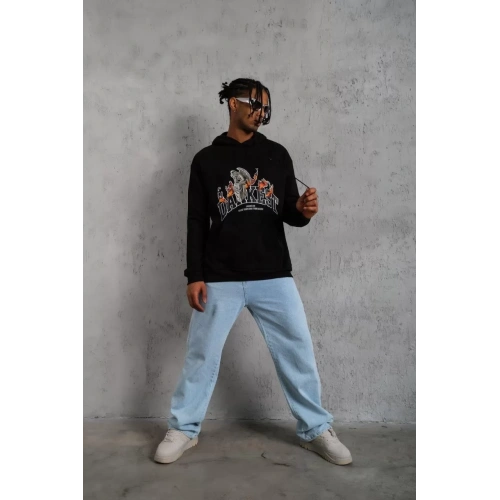 Erkek DANKES Baskılı Kapüşonlu Sweat - Siyah
