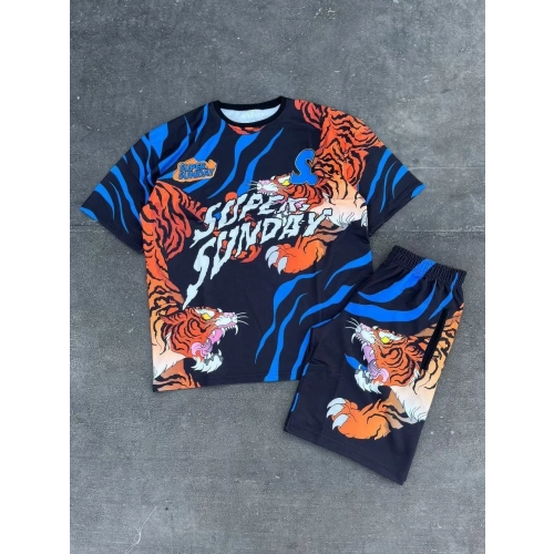 Erkek Dijital Baskılı Şortlu Takım - Mavi