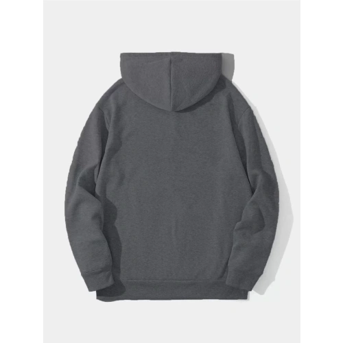 Erkek Düz Kapüşonlu Sweat - Füme