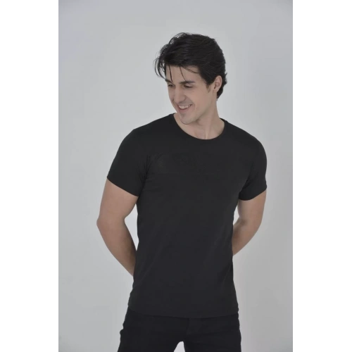Erkek Gögüs Fileli Slim fit T-shirt - Siyah
