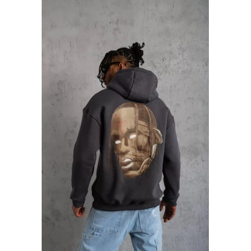 Erkek Kordonlu Arka Maske Kordon Saçlı Kapüşonlu - Füme