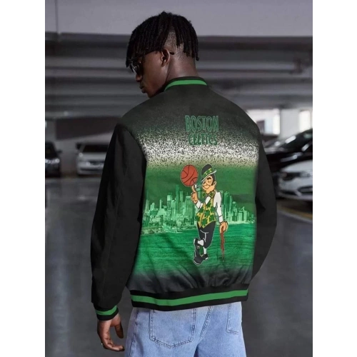 Erkek Nakışlı Dijital Sırt Baskılı Üç İplik Oversize Kolej Ceket - Siyah