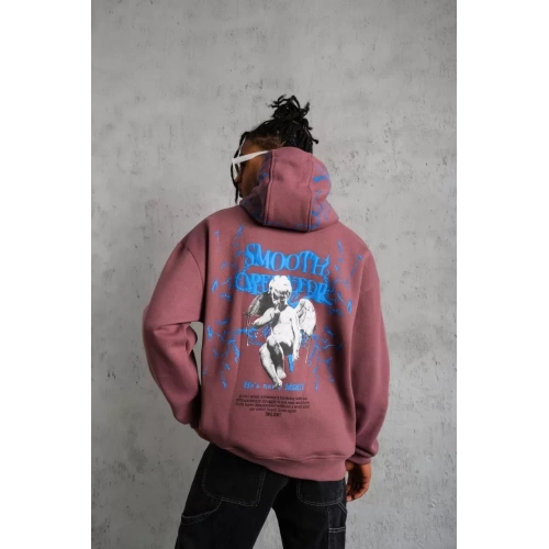 Erkek Yıldırım Baskılı Kapşonlu Sweat - Gül Kurusu