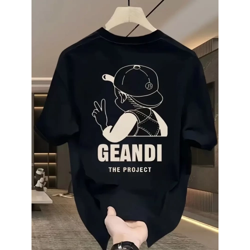 Geniş Kesim Pamuklu Tişört - GANDHI The Project Baskılı, Siyah, Rahat Kesim, Kısa Kollu, Günlük Kıyafet, Her Gün Giyilebilecek Tişört- Siyah