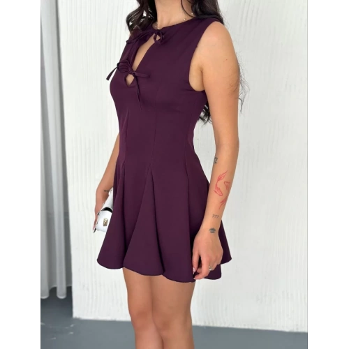 Göğüs Bağlamalı Kolsuz Mini Boy Elbise - Gül Kurusu