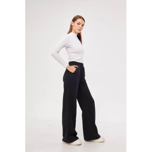 İki iplik Bol Paça Eşofman Pantalon - Siyah