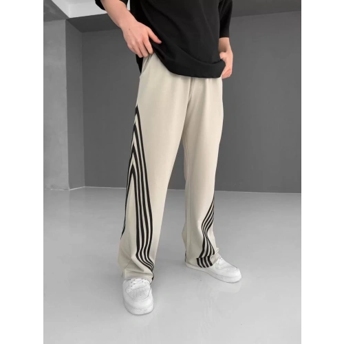 İki İplik Kumaş Şeritli Alt Esofman - Bej