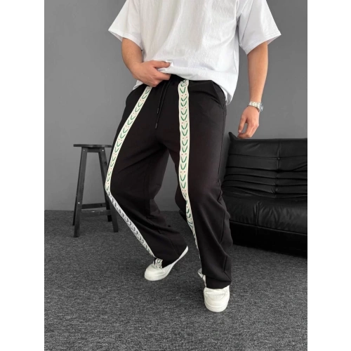 İki İplik Kumaş Şeritli Alt Esofman - Siyah