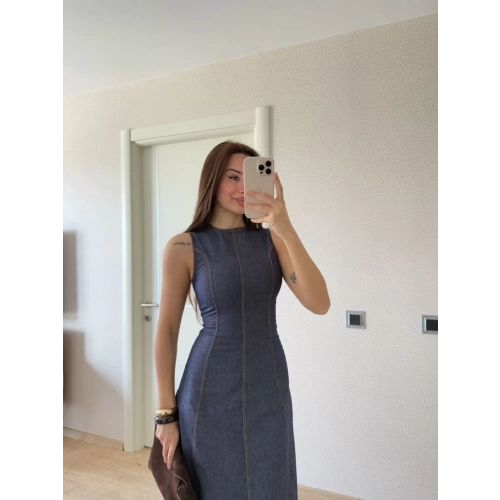 Jeans Kot Uzun Elbise - Lacivert