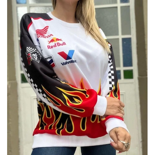 Kadın Alev Baskılı Sweat - Beyaz