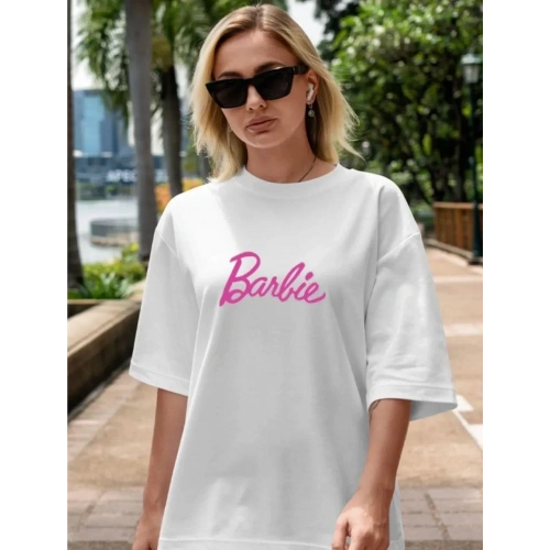 Kadın Baskılı Oversize T-shirt - Beyaz
