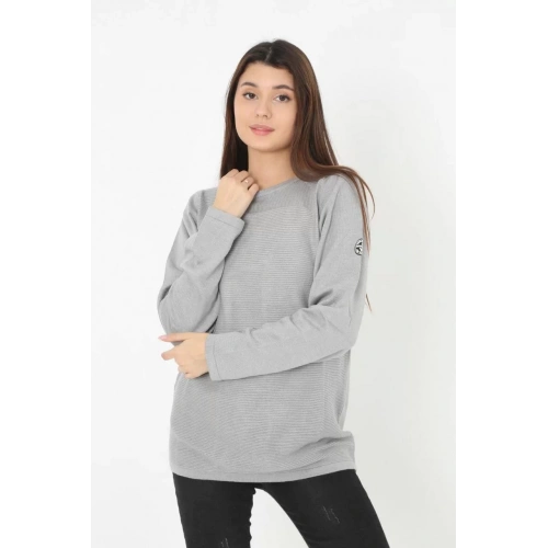 Kadın Biskilet Yaka Kolu Armalı - Gri