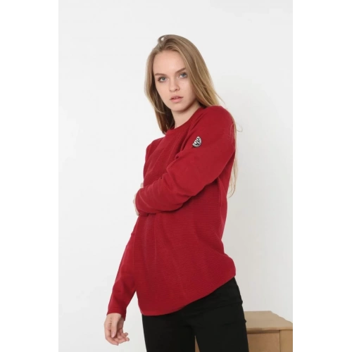 Kadın Biskilet Yaka Kolu Armalı - Kırmızı