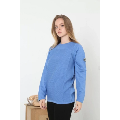 Kadın Biskilet Yaka Kolu Armalı - Mavi