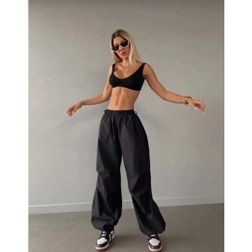 Kadın Cepli Paraşut Pantalon - Siyah