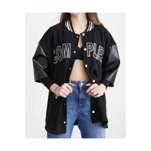 Kadın Complex Kolej Oversize T-shirt - Siyah