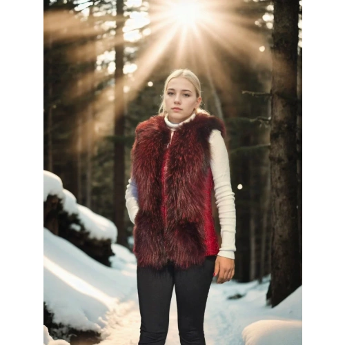 Kadın Kolsuz Fermuarlı Yelek - Kırmızı