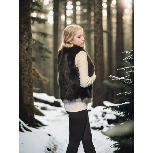 Kadın Kolsuz Fermuarlı Yelek - Siyah